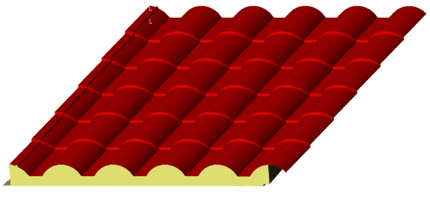 Panneaux sandwich autoportant isolants en polyuréthane PUR finition forme de tuiles